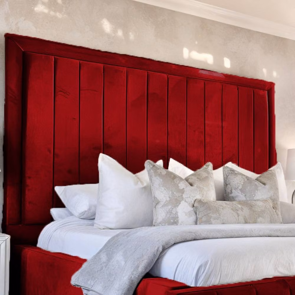 UK Bed Furniture Geneva Ottoman Gas Lift Upholstered Velvet Bed in Red, W/D/H: 140 x 200 cm – 2