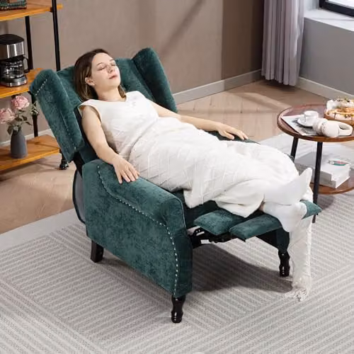 HOMCOM Vintage Recliner Armchair in Green with Solid Wood Frame – 7