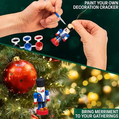 KreativeKraft 6 Pack Luxury Christmas Crackers with Paint Your Own Nutcracker Decorations in Red and Multicolour – 2
