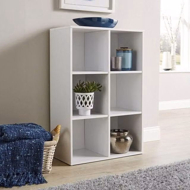 Home Source 6 Shelf Storage Cube Bookcase and Wooden Display Unit in White, W/D/H: 90 x 30 x 60 cm – 1