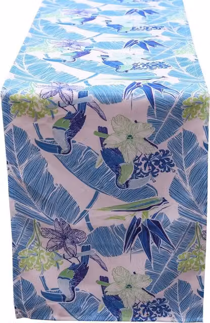 Alan Symonds Toucan Parrot Blue and Multicolour Water Repellent Outdoor Table Runner, W: 35.56 cm, L: 274.32 cm – 1