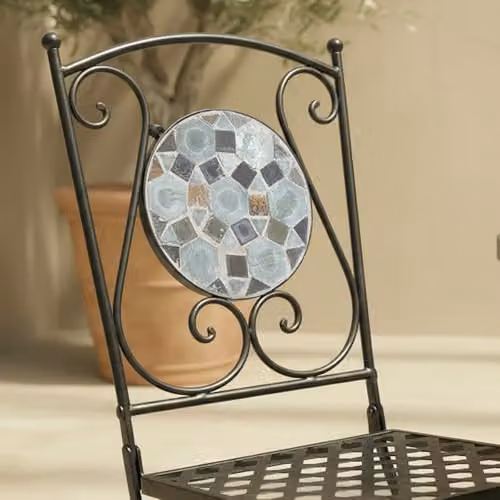 Charles Bentley Blue Mosaic 5 Piece Wrought Iron Dining Set for Garden, Balcony or Terrace, W/D/H: 90 x 90 x 72 cm – 3
