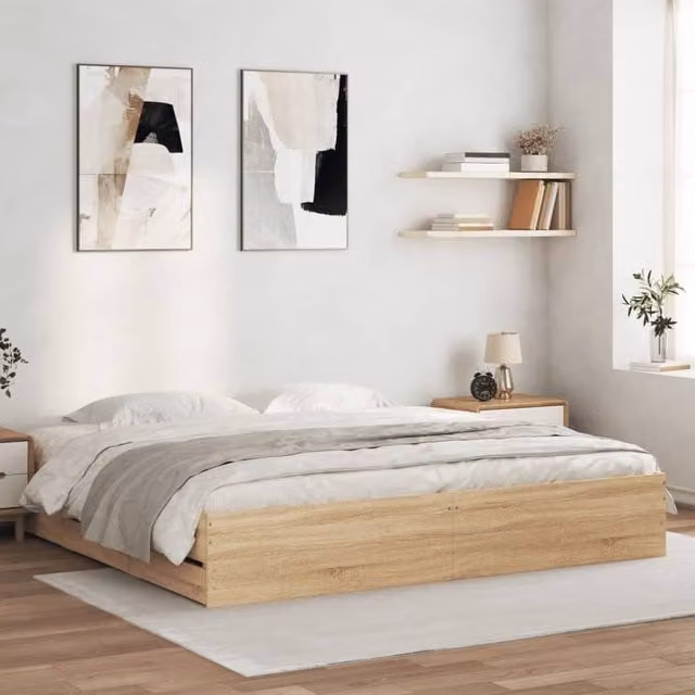 Berkfield Home Super King Bed Frame with Drawers in Sonoma Oak Brown, W/D/H: 180 x 200 cm