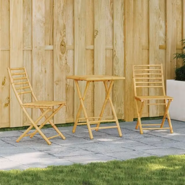 Berkfield Home 3 Piece Bamboo Bistro Set in Brown – 1