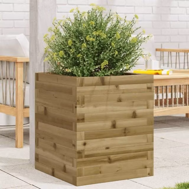 Berkfield Brown Impregnated Wood Pine Garden Planter Tub W/D/H: 40 x 40 x 46 cm