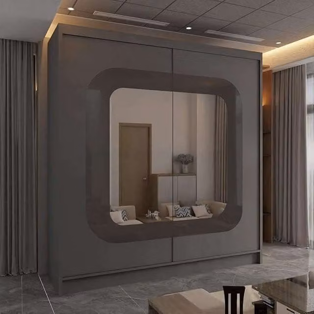 Sliding Wardrobes 4U Chenai Grey Sliding Door Wardrobe with Mirror Glass Design W: 203 cm, H: 217 cm