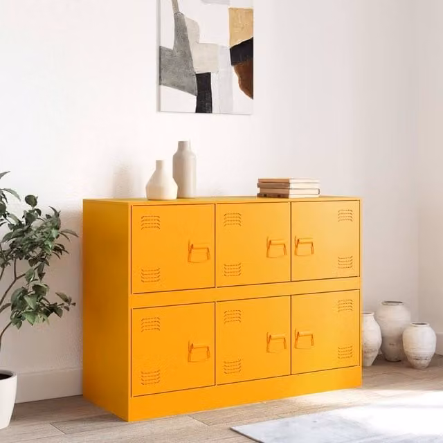 Berkfield Home Mustard Yellow Metal Sideboard W/D/H: 99 x 39 x 73 cm