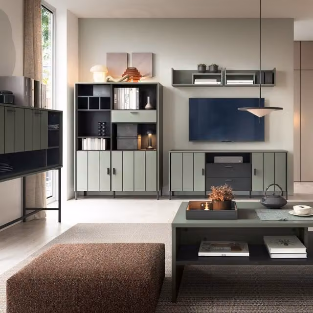 Furniture To Go Arundel Modern Freestanding Bookcase in Green and Grey
