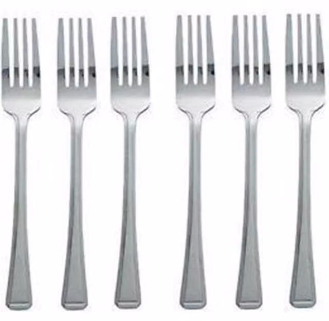 KDMK Pack of 6 Polished Stainless Steel Kitchen Forks, Silver, Length: 17 cm