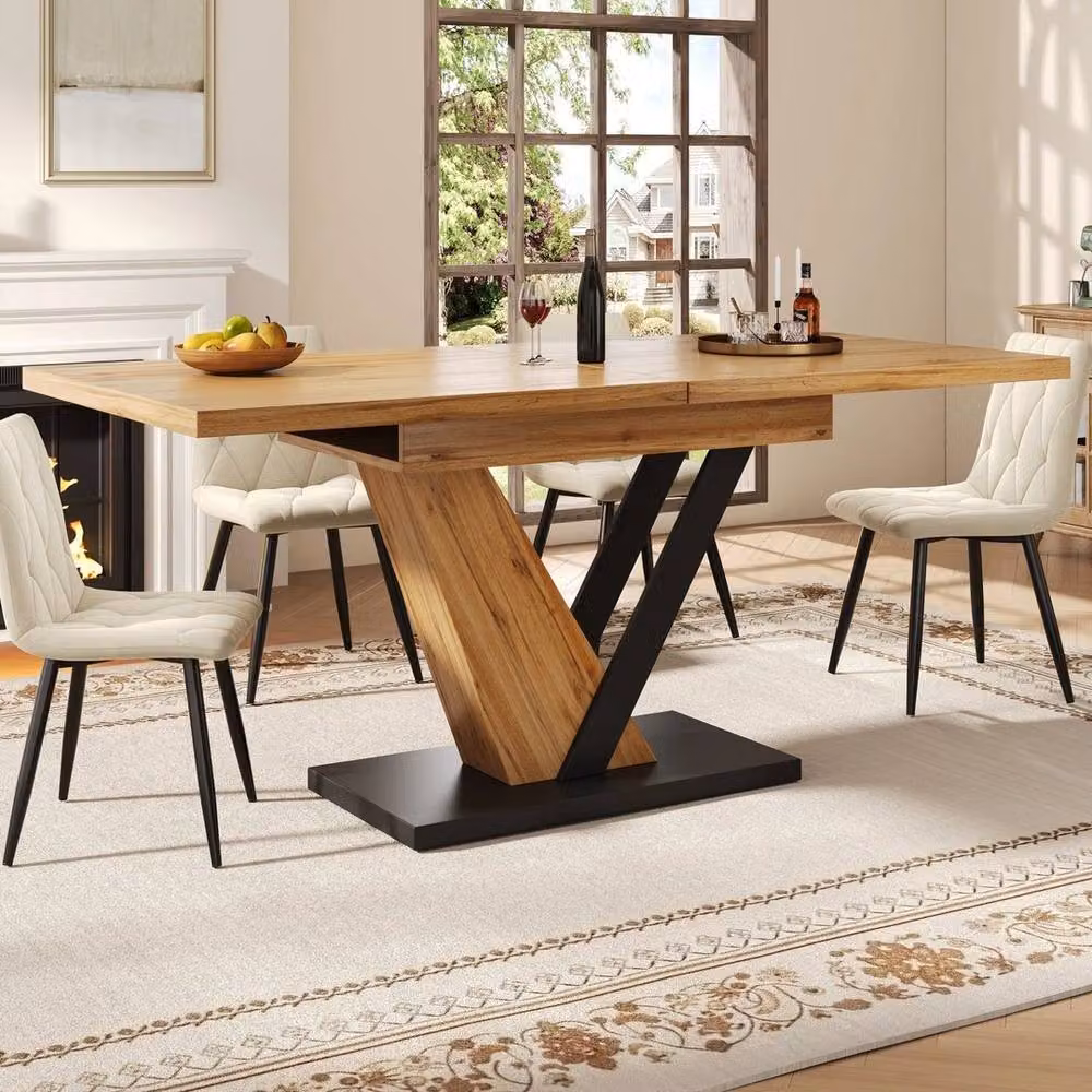 FORGEVIO Extendable Rectangular Dining Table in White and Brown, W/D/H: 120 x 60 x 75 cm – 3
