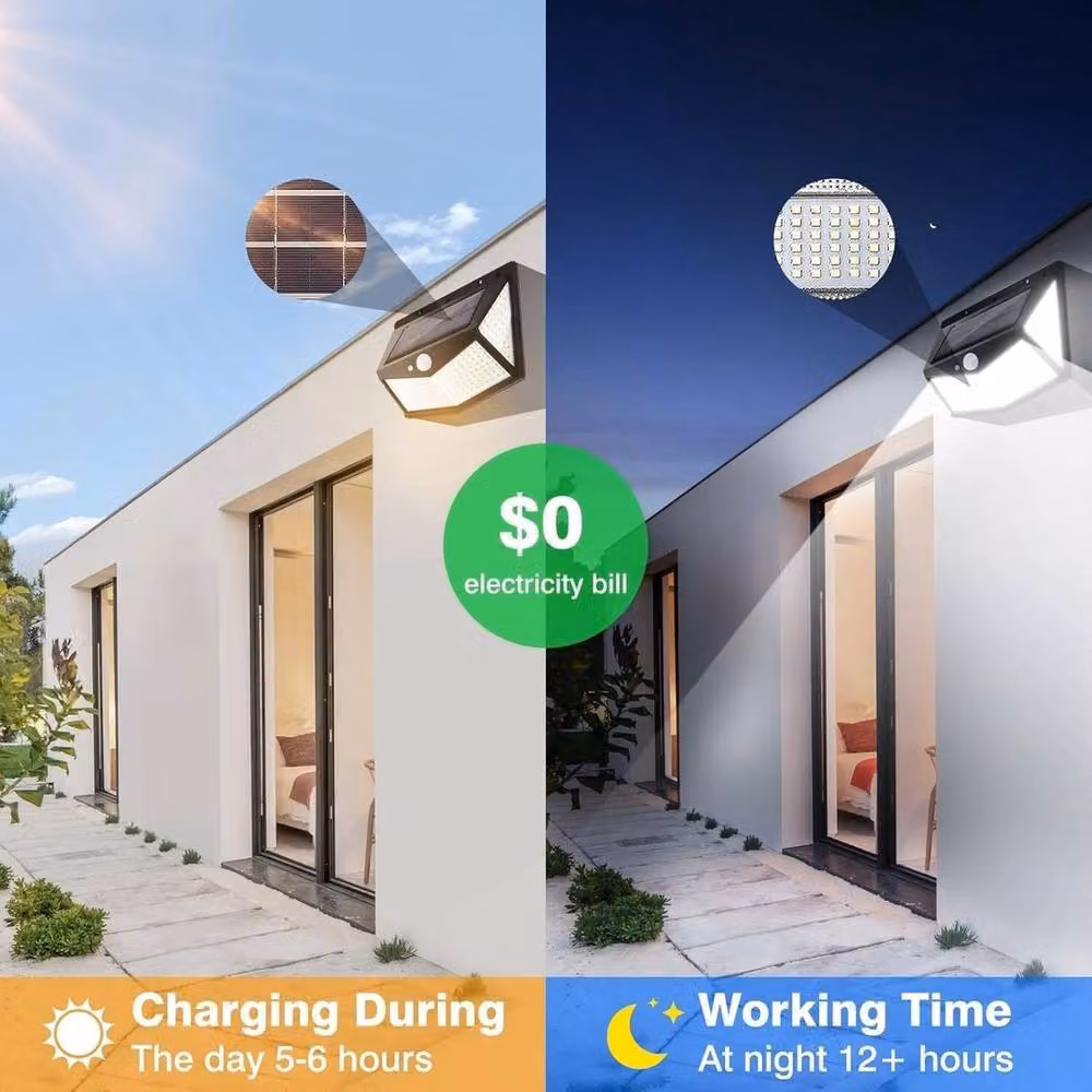 FLAVORA 4 Pack Solar LED Wall Lights with 212 LED PIR Motion Sensor in Black – 2