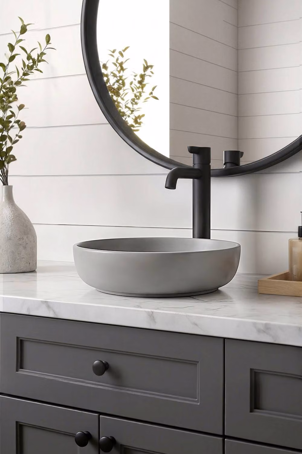 Living and Home Round Ceramic Countertop Vessel Washbasin Sink in Grey, W: 40 cm, D: 40 cm, H: 10 cm – 3
