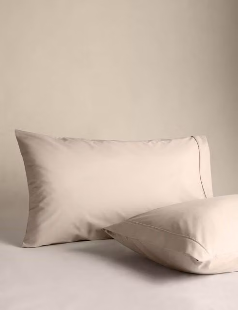 M&S 2 Pack Egyptian Cotton 230 Thread Count Percale King Size Pillowcases in Beige