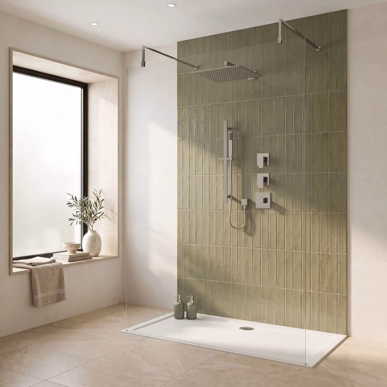 Balterley 2 Outlet Concealed Valve Slide Rail Kit with Wall Mount Arm Head in Silver Chrome – 2