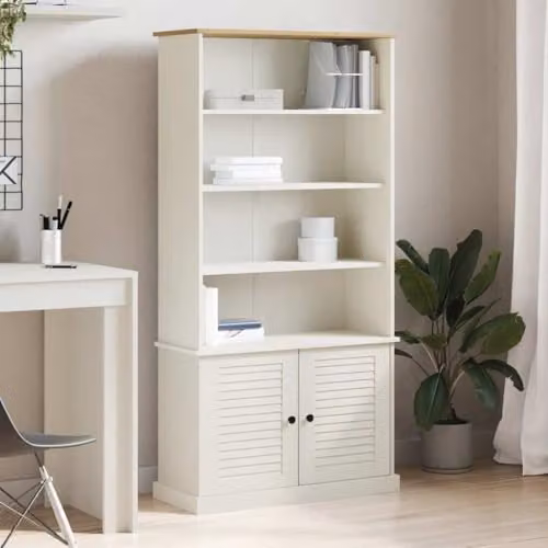 vidaXL VIGO White Scandinavian Bookcase in Waxed Solid Pine Wood, W/D/H: 85 x 35 x 170 cm – 2