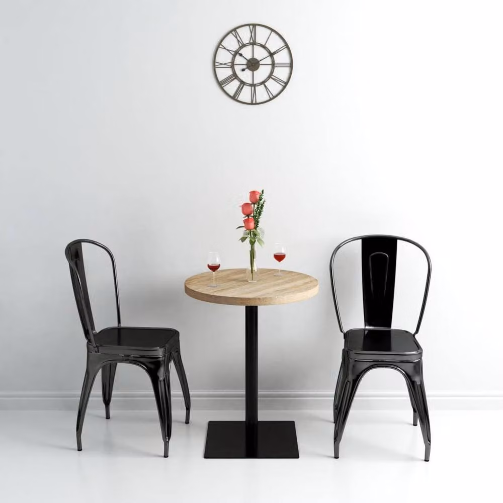 Berkfield Home Bistro Table in Oak Colour and Beige, Round MDF and Metal, W/D/H: 60 x 60 x 75 cm – 2