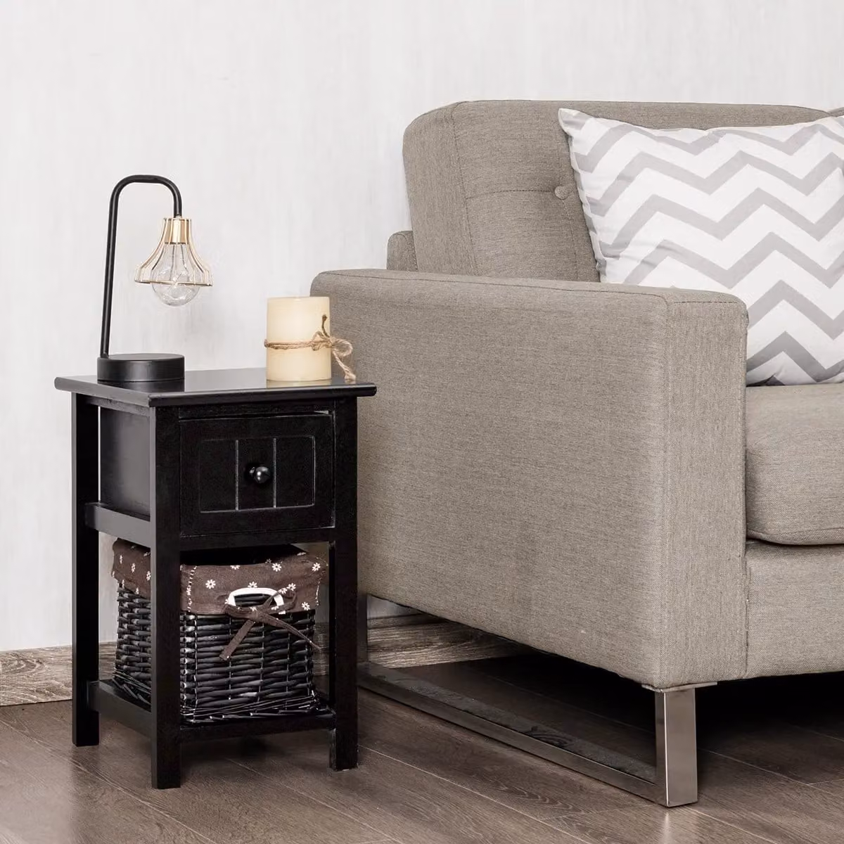 Costway Modern Black Chest of Drawers Nightstand with Removable Rattan Baskets – 5