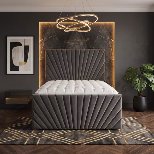 Somnior Beds Ltd Grey Velvet Hybrid Divan Bed with Drawers, W/D/H: 180 x 200 cm