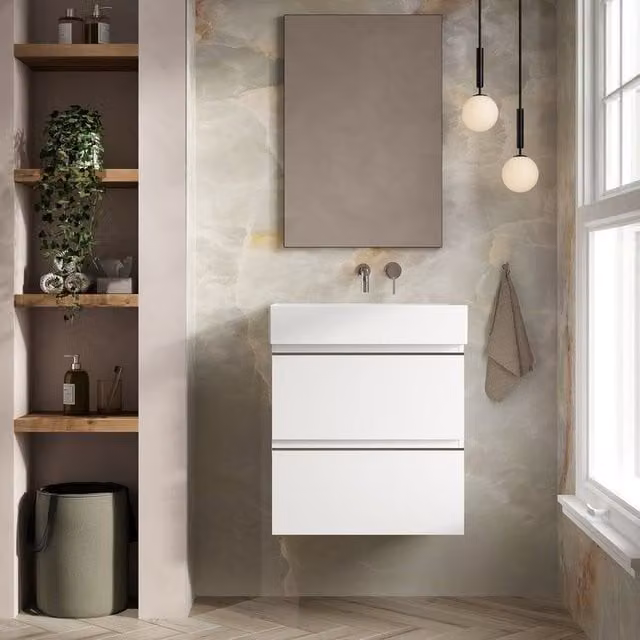 Banyetti Vatilla 600mm Wall Hung Vanity Unit with Veneto No Tap Hole Basin, Gloss White