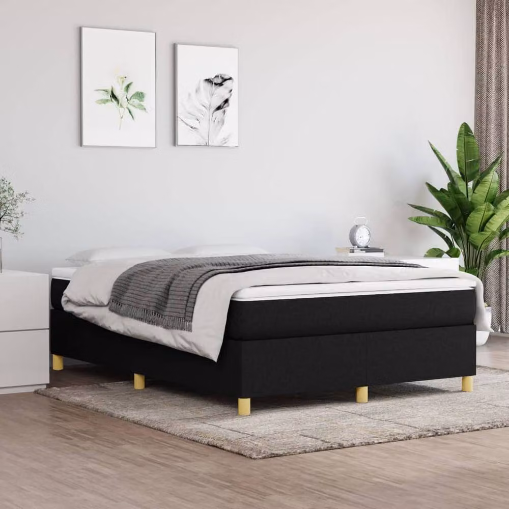 Berkfield Home Durable Box Spring Bed Frame in Black Fabric, W/D/H: 135 x 193 x 35 cm – 2