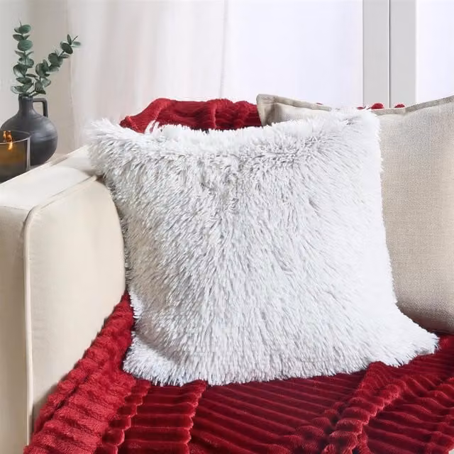 OHS Two Tone Fluffy Square Cushion Covers in Grey and White
