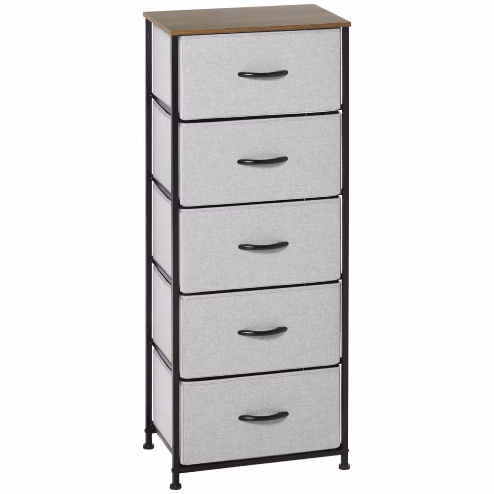 Wyld Haus 5 Drawer Fabric Chest with Steel Frame and Wood Effect Top in Grey and Light Grey, H 116 x W 45 x D 30 cm – 2