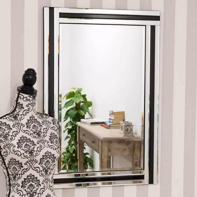 MirrorOutlet Windrush Triple Bevelled Venetian Wall Mirror in Black, W/H: 60 x 90 cm