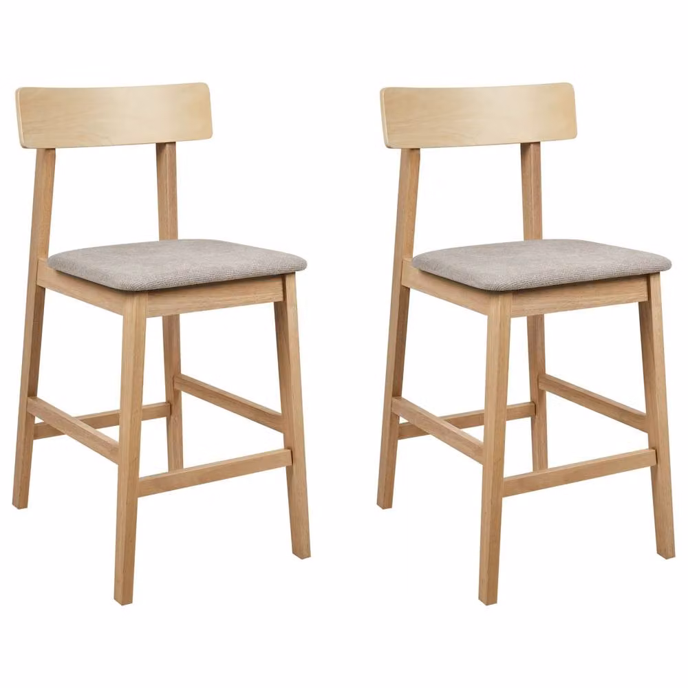 Wyld and Coco Set of 2 Rubberwood Bar Chairs in Brown and Beige – 2