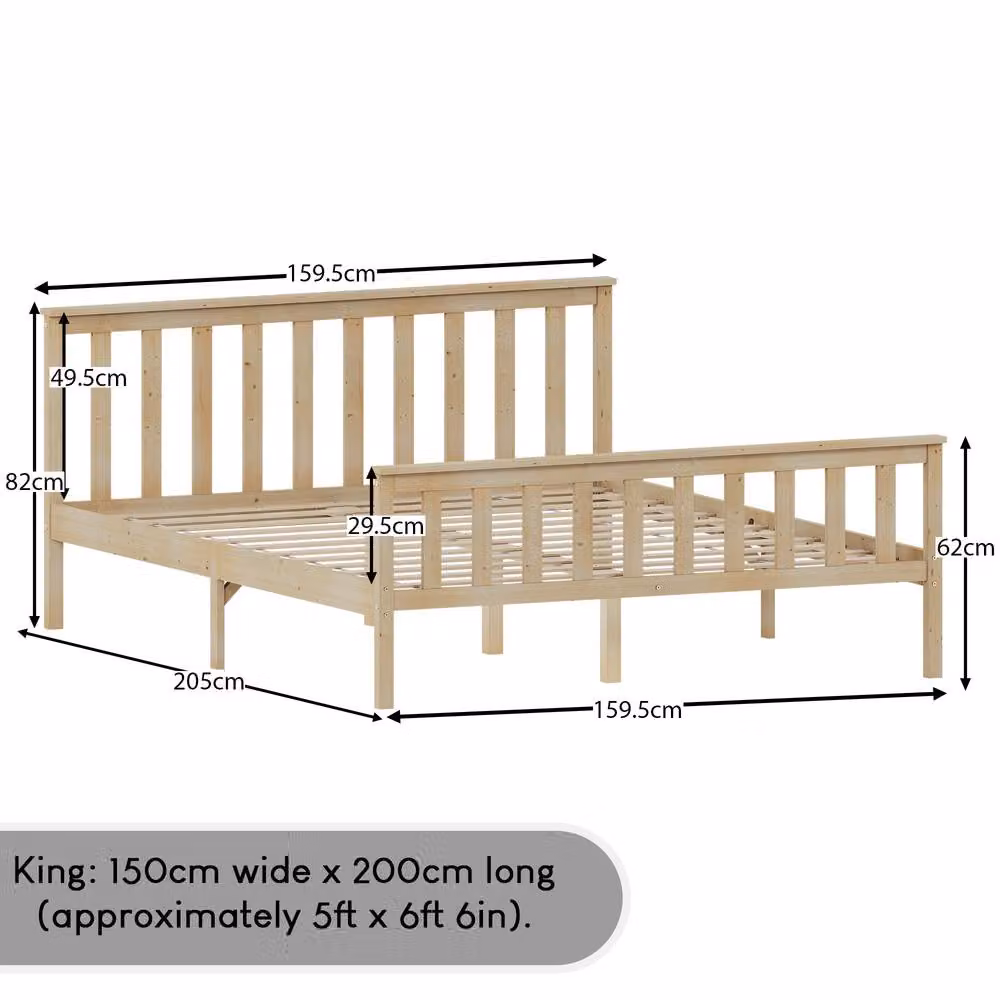 HD Designs Milan King Size Solid Pine Wooden Bed Frame, Brown, H 205.0 cm x W 159.5 cm x D 82.0 cm – 2