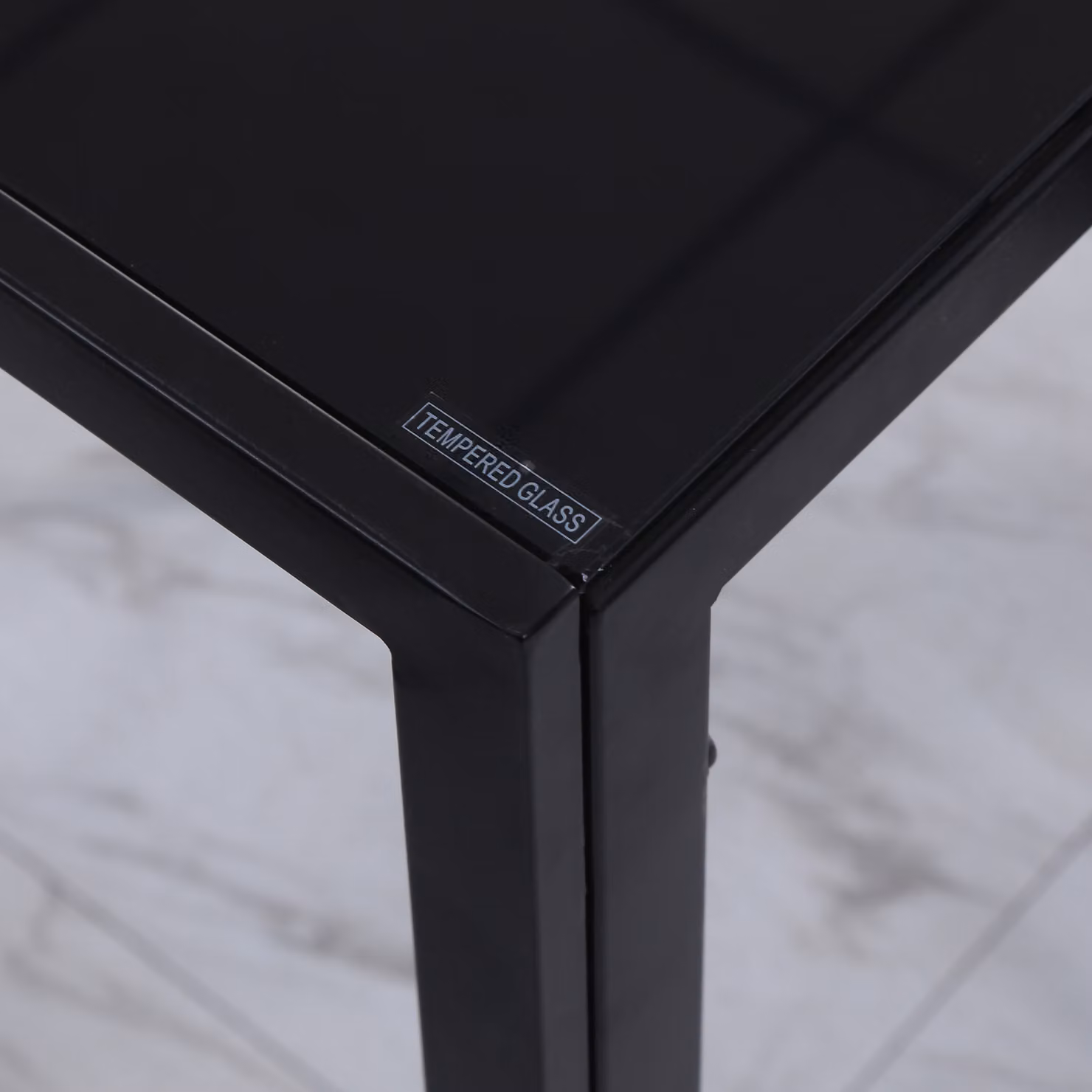 HOMCOM Modern Rectangular Dining Table for 4 People with Black Glossy Tempered Glass Top and Metal Legs – 8