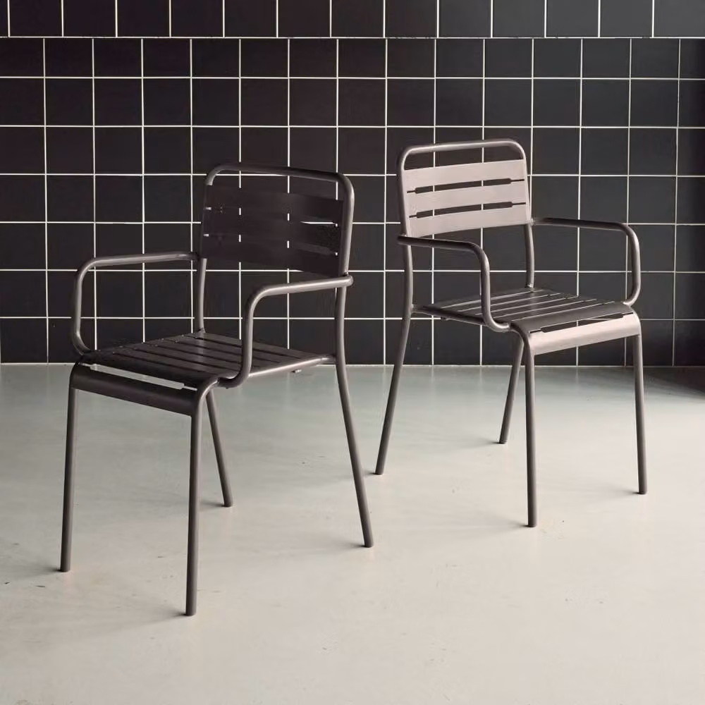 sweeek Pair of Stackable Metal Garden Armchairs in Matt Dark Grey, W/D/H: 50.4 x 53.0 x 79.5 cm – 2