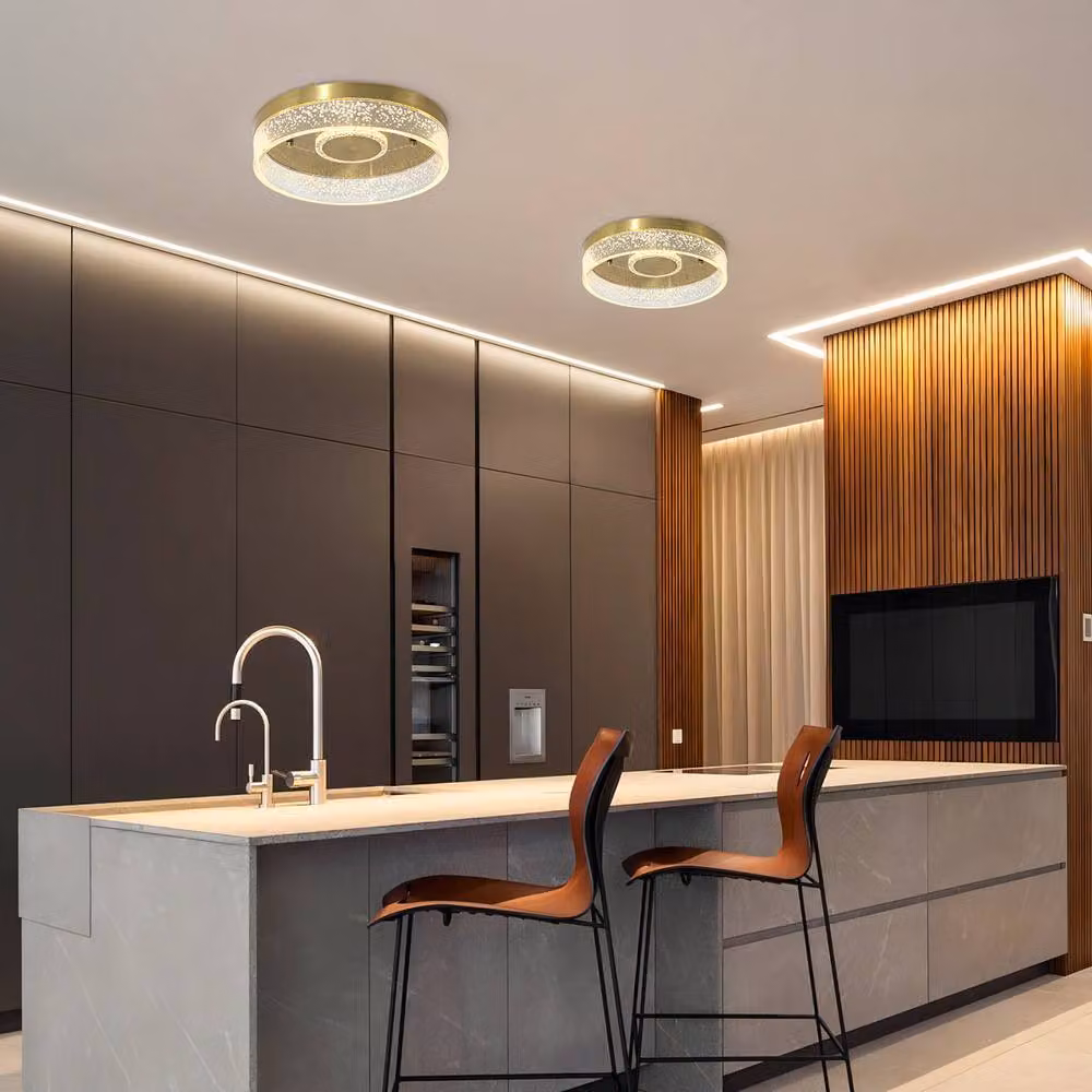 Garwarm 2-Light LED Round Flush Mount Ceiling Light in Gold/Brass, Diameter: 30 cm – 4