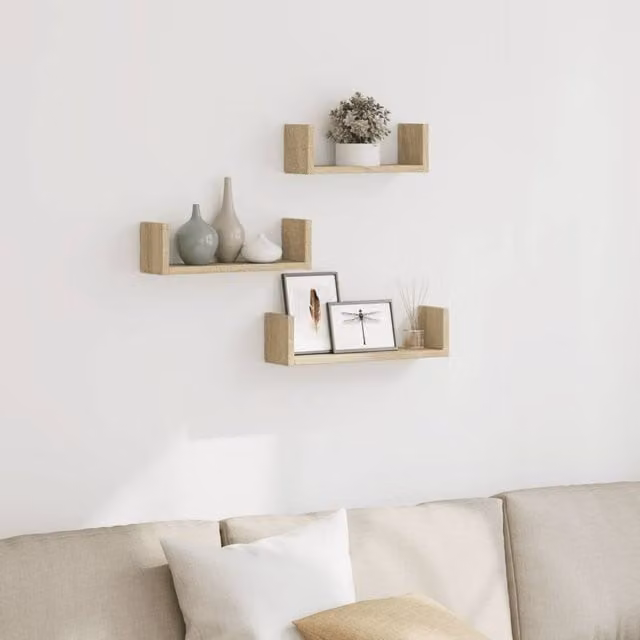 Berkfield Home Wall Shelf Set of 3 in Sonoma Oak Light Oak Brown