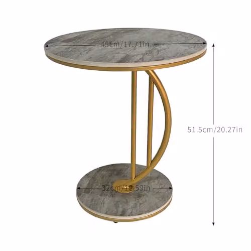 Hygrad C Shaped Half Moon Round Sintered Stone and Metal Side Table in Grey and Gold – 2