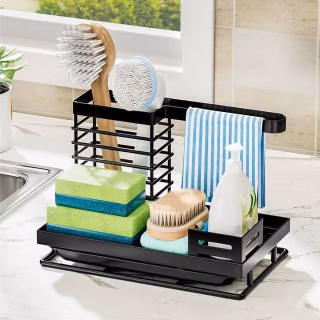 PAWNORA Freestanding Metal Kitchen Storage Organiser, Black