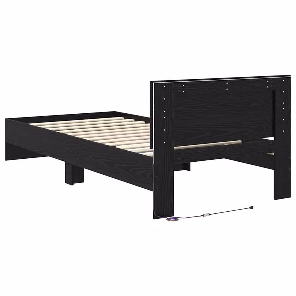 Berkfield Home Modern Bed Frame with Headboard in Black Oak, W/D/H: 90 x 190 cm, Engineered Wood – 6