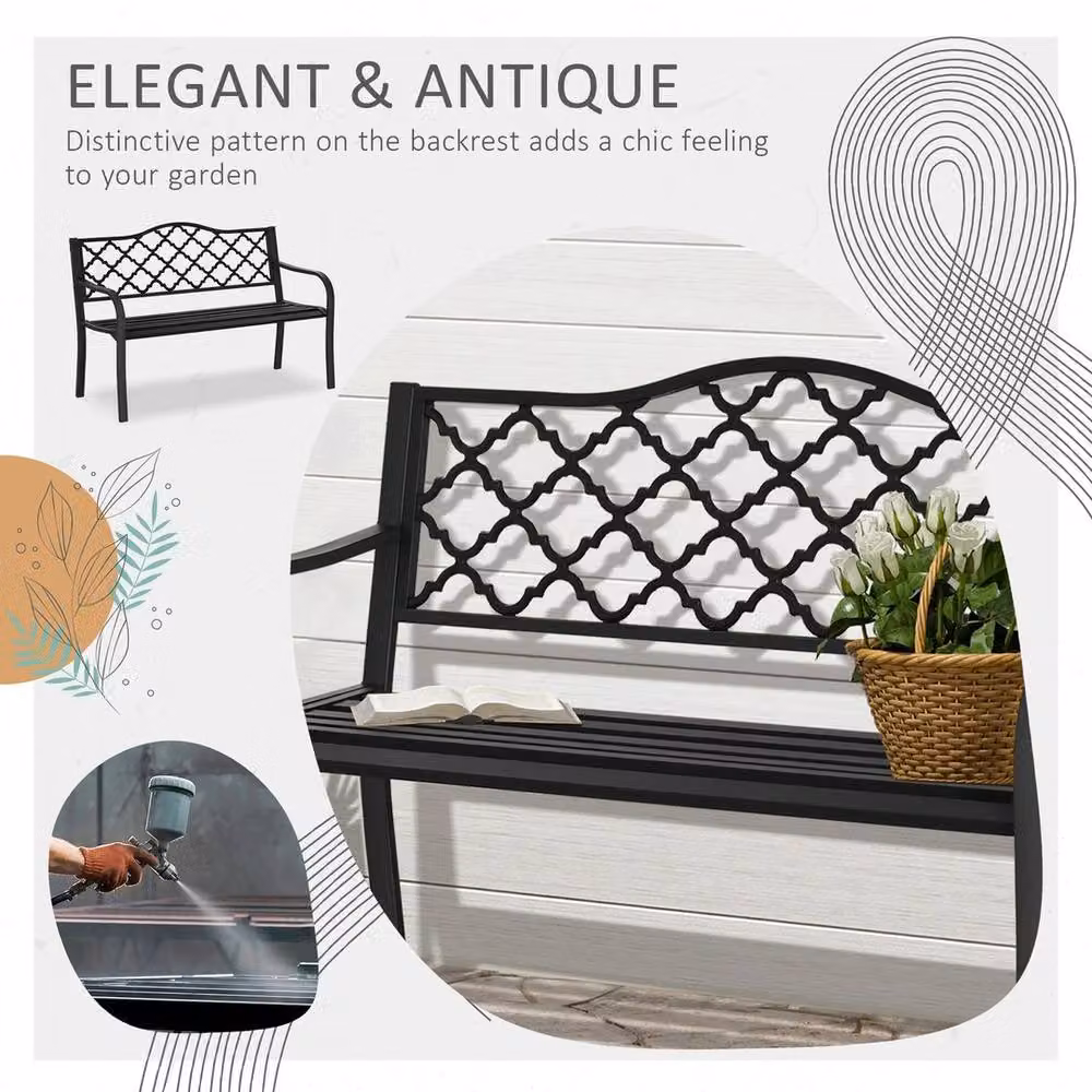 FORGEVIO 2-Seater Cast Iron Garden Bench in Antique Black – 3