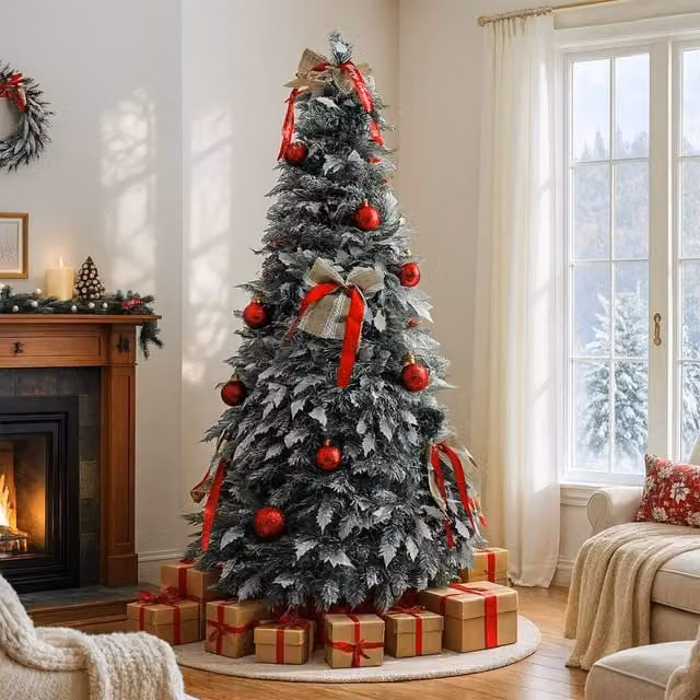 Home Republic Snow Frosted Artificial Christmas Tree with Warm White LED Lights in Green, H 180 cm x W 45 cm