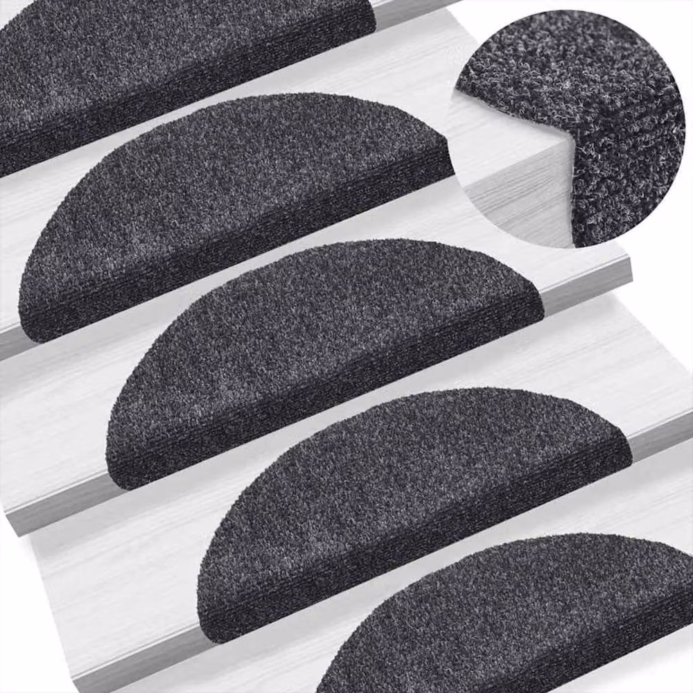 Berkfield Home Self-adhesive Stair Mats, 10 Pieces, Dark Grey, W: 56 cm, D: 17 cm, H: 3 cm – 3