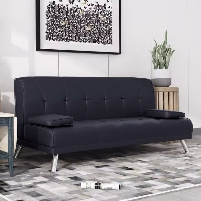 WestWood Modern Black Faux Leather Chunky Sofa Bed with Sleeping Function