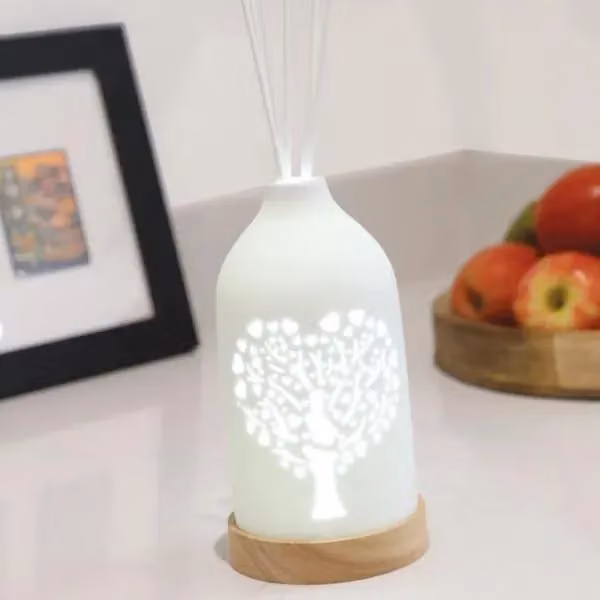 Aromatize Woodbridge Clean Linen Scented Reed Diffuser with 8 Reeds in White Ceramic and Glass – 2