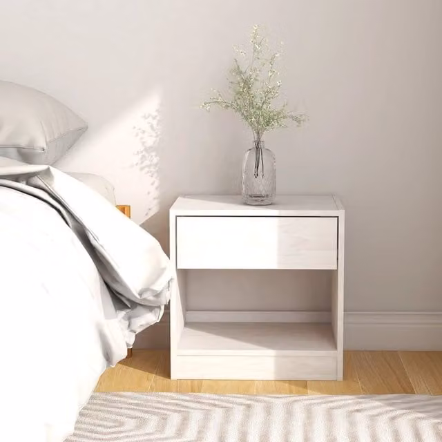 Berkfield Home White Solid Pinewood Bedside Cabinet W/D/H: 40 x 31 x 40 cm