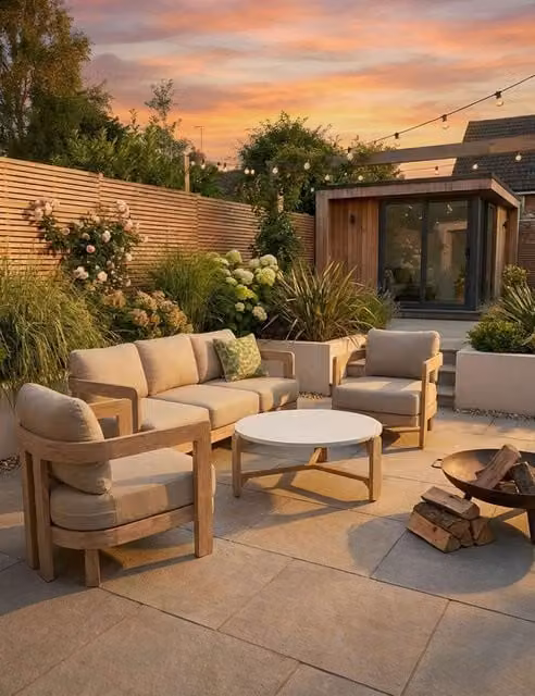 Royalcraft Evora 5 Seater Acacia Wood Lounge Set in Natural Sand and Beige
