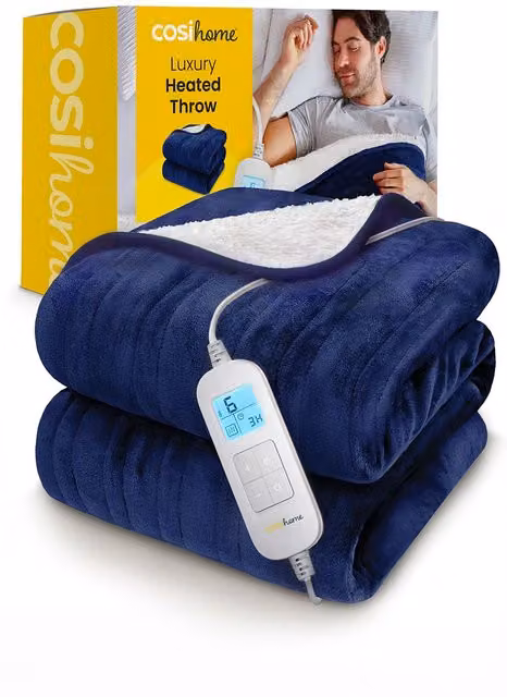 Cosi Home Fleece and Sherpa Electric Heated Throw in Blue, W/D/H: 160 x 130 x 10 cm – 3