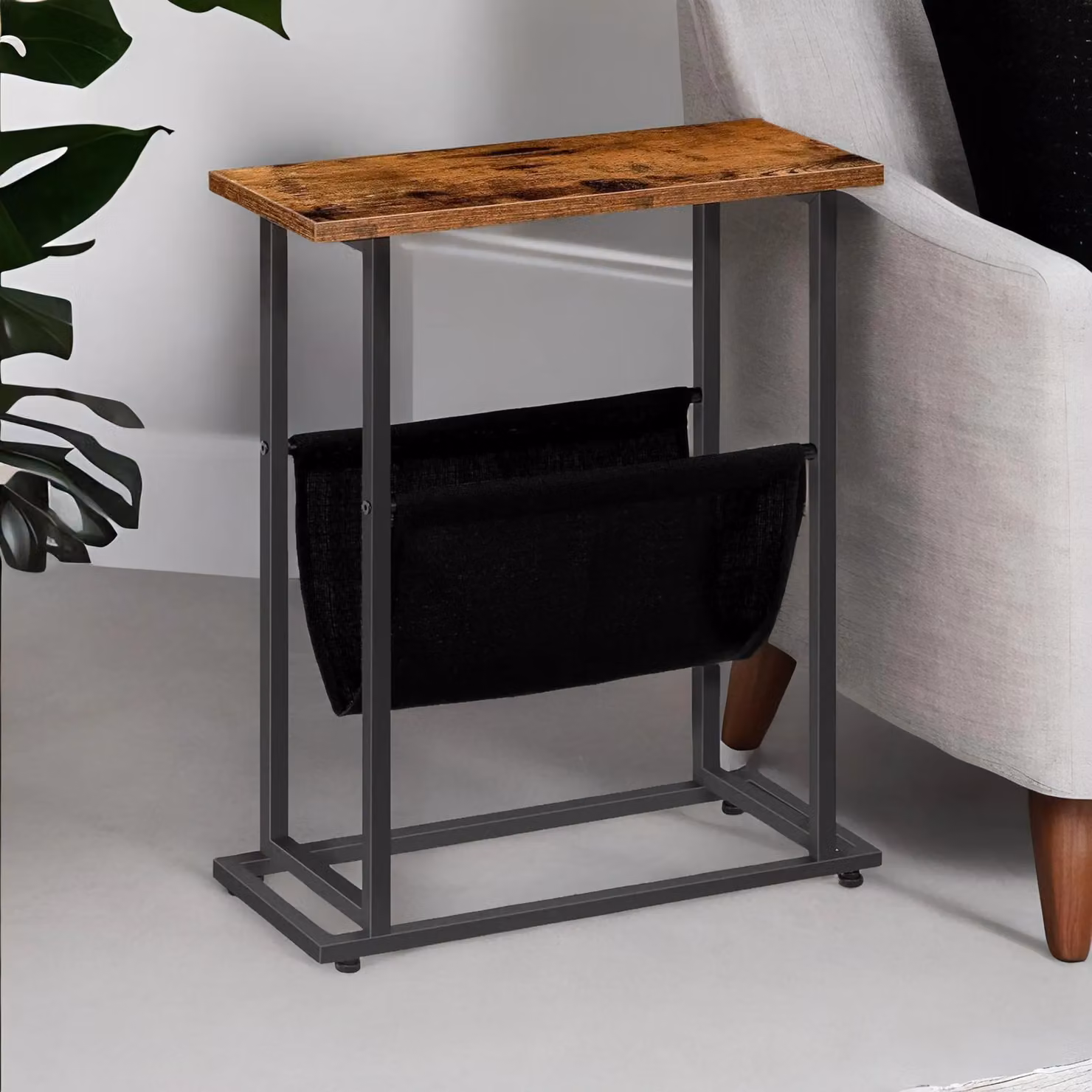 Rafaelo Mobilia Brown Wood Bedside Table with Magazine Holder Sling – 3