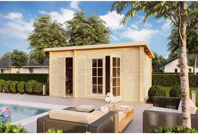 Lasita Maja Ltd Belmont 2-Log Cabin Garden Room and Home Office in Light Brown, W: 318.9 cm, D: 465 cm, H: 222.3 cm