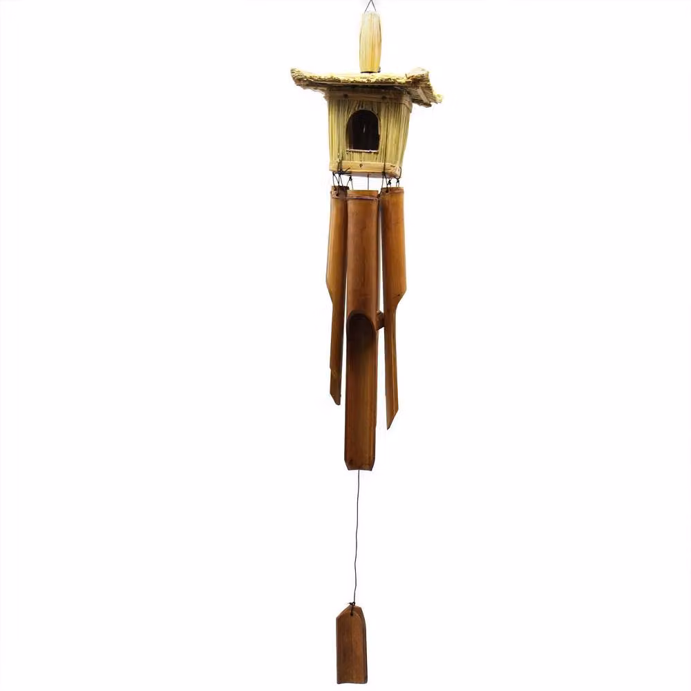Serenityy Square Seagrass Bird Box with Chimes in Brown, H 49 cm x W 15 cm – 3