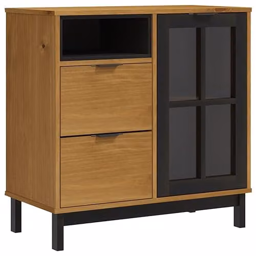 vidaXL FLAM Sideboard in Brown Solid Wood Pine with Glass Door W/D/H: 80 x 40 x 80 cm