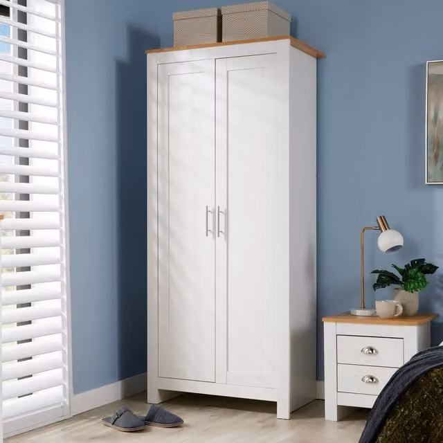 Home Source Camden 2 Door Wardrobe Bedroom Storage Unit in White