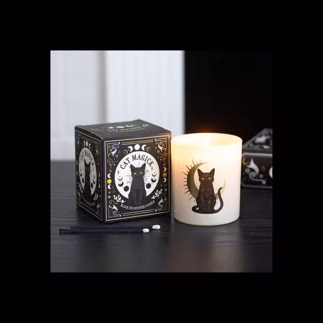 KDMD Black Cat Magick Black Fig Scented Candle, White, 28 Hour Burn Time